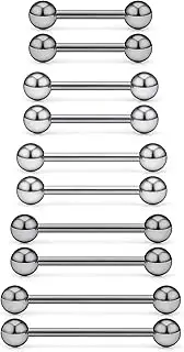 [Kwoencxi] Ocptiy 14G G23 Titanium Hypaollergenic Tongue Rings Nipple Piercing Jewelry Externally Threaded Bar Nipple Tongue Shield Barbells Ring Bar Body Piercing Jewelry for Women Men 12mm 14mm 16mm 19mm 22mm