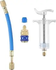 X AUTOHAUX Oil and Dye Injectors Kit 30ml/1 Oz Hand Push Compressor Manual AC Oil Dye Injector with Quick Coupler 1/4 SAE Connector Car HVAC Compressor Oil Dye Injector Refrigerant Tool