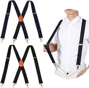[ZANZER] 2 Packs Suspenders Braces for Men Heavy Duty, Adjustable Elastic X Back Suspender(B)