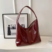 Plain Faux Leather Tote Bag Wine Red - One Size