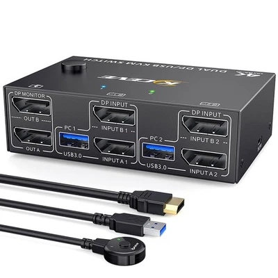KVM Dual Monitor DisplayPort, 4 USB3.0 for 2 Computers, 2 in 2 Out DP 1.46911