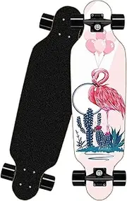 Sports Skateboard Longboard, 24" 8-Layer A-Grade Maple Heat Transfer Flamingo Pattern Mini Longboard Dance Board for Beginners