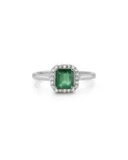 Forever Creations 14K 1.30 ct. tw. Diamond & Aquamarine Halo Ring