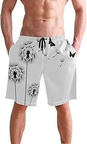 [XYMZR] Floral Black White Butterfly Men's Swim Trunks Quick-Dry Bathing Suit Swimming Board Shorts S