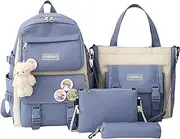 [BUEXD] Girls School Backpack Set of 4, Large Capacity Kawaii School Bag with Cute Bear Pendant, Backpack + + Pencil Case + Diagonal Dag, for Teens Middle School High School