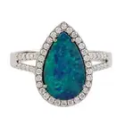 1.18ct Opal Diamond Prong Set Pear Shape Cocktail Ring 18k white Gold