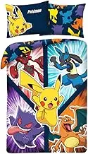 Pokemon Children's Duvet Cover 140 x 200 cm and Pillowcase Pikachu, Glurakeu, Lucario, Ectoplasma and Cizayox 100% Cotton