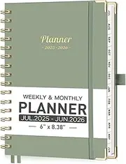 AHGXG Planner 2025-2026, Weekly and Monthly Academic Teacher Planner, JUL 2025 - JUN 2026, Hardcover with Monthly Tabs, Inner Pocket, Calendar 2025 for Women School Home Office Supplies, 6" X 8.38