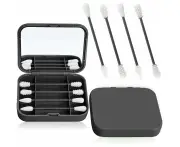 4 Count Reusable Silicone Cotton Swabs Portable Last Swab For Ear Cleaning Makeup For Women, 2 In 1 Cotton Swabs Set With Case And Cosmetic Mirrors,Gray