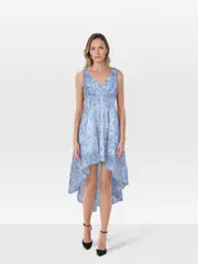 Blue Abstract High Low Hem Dress