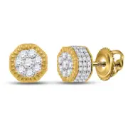 10k Yellow Gold Mens Diamond Fluted Hexagon Cluster Stud Earrings 5/8 Ctw