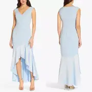 NEW Adrianna Papell SKYWAY BLUE Side BUTTON DETAIL V-Neck HIGH LOW Dress GOWN 16