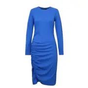 Decjuba Nima Rib Ruched Dress Size XL Sapphire Blue Long Sleeve