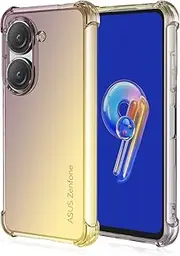 JWELLS for Asus Zenfone 9 Case, Zenfone 9 Crystal Clear Case Gradient Slim Anti Scratch Flexible TPU Shockproof Protective Phone Cases Cover for ASUS Zenfone 9 Zenfone 10 (Black/Gold)