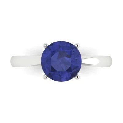 2Ct Round Cut Tanzanite Solid Gold Solitaire Engagement Promise Statement Ring