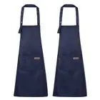 2pcs Adjustable Kitchen Cooking Aprons 80x70cm Cotton Art Apron Dark Blue