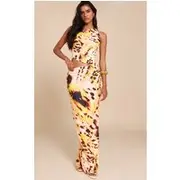 Multi Abstract Detail Print Chiffon Maxi Skirt, Multi.