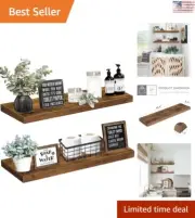Bathroom Shelves: 36" Long Floating Shelf for Wall - Rustic Brown - Set of 2