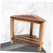 Corner Shower Stool with Storage Shelf Shower Foot Rest for Acacia Wood