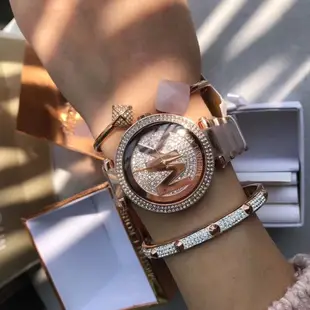 100％原廠Michael Kors MK新款楊冪同款鑲鉆圓形大logo表盤玫瑰金裸粉色石英表女士Michael Kors MK6176