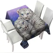 Positive Wildlife Animal Art White Tiger Cubs Tablecloth