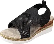 [Generic] New Large Size Sports Sandals Women's Wedge Heel Fly Weave Casual Hollow High Heeled Sandals for Women Size 9 under 50