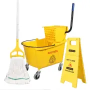 35Qt. Side-Press Mop Bucket and Wringer Combo on Wheels, Yellow, for Floor Cl...