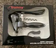 Bunny Corkscrew Wine Bottle Opener Set w/ Foil Cutter & Extra Corkscrew NIB