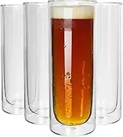 Double Walled Glasses - 330ml - Pack of 4 - Heat Resistant Highball Cups Insulated Glass Drinking Glasses for Coffee, Latte, Ice Cappuccino, Tea, Hot Chocolate