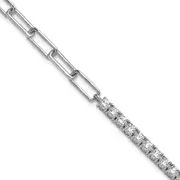 14k White Gold 3 3/4 Ct. Lab Grown Diamond VS/SI+ G+ Half Paperclip 7 inch with an 1 inch exension Bracelet