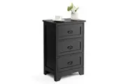 Giantex 3 Drawers Bedside Table Wood Nightstand Storage Cabinet Side Table Black