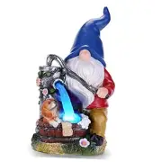 Garden Gnome Statue, Gnome Decoration for Yard with Blue Solar Light, Patio