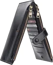 [FACATH] Wallets for Women Leather Wallet RFID Blocking Bifold Multi Card Case Holder Purse with 2 Zipper Pocket Handbag And 1 Removable Card Sleeve Wallet Slim