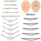 5Pcs Stainless Steel Nose Chain Double Nostril Piercing for Women Men Jewelry