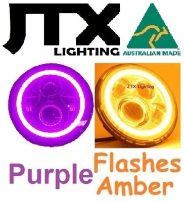 7" LED Headlights PURPLE Mini Cooper S Clubman Moke Morris Minor Flashes AMBER