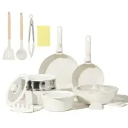 Nonstick Ceramic Cookware Set 21PCS with Detachable Handle, Pans and Pots Set...