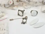Porcelain China Painting Jewelry Blanks Kits Owl Pin Rings Earrings 5 Lot Japan