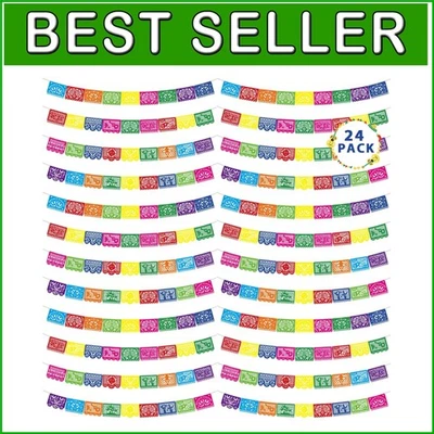 432 FT Colorful Papel Picado Decorations - 24 Cinco De Mayo Flags Inside