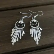 Native American Navajo Pauline Armstrong Shiny Sterling Silver Fringe Earrings