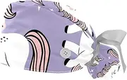 [WOSHJIUK] Working Hat 2 Pack Scrub Caps for Women,Purple Style Animal Unicorn,Tie Back Cap Adjustable Scrub Hat