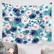 Dark Blue and Pink Floral Tapestry