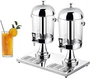 MegLob Drink Dispenser for Banquet, Transparent Beverage Dispenser with Ice Core Pipe, Drink Dispenser with Stand & Water Dripper, Beverage Storage for Cool Lemonade,Silver Double