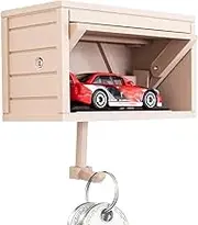 Car Garage Key Holder with Opening Door, Wooden Key Rack, Decorative Coat Hanger, with Multifunctional Hooks, Space Saving and Opening Door Feature, 10.7x5.5x6.5cm, for Hallway, Garage
