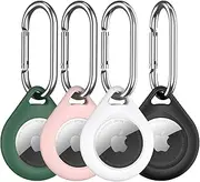 R-fun Airtag Holder,Air Tags Apple Case 4 Packs with Metal Keychain, Multi-Color Protective for Luggage, Dog Collar, Keys (Black,Pink,Green,White)