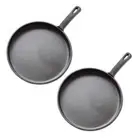 NNEAGS 2X 26cm Round Cast Iron Frying Pan Skillet Griddle Sizzle Platter