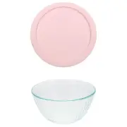 Pyrex (1) 7402 6-Cup Sculpted Glass Bowl and (1) 7402-PC Loring Pink Lid