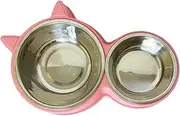 Pitica's Pet Cat Bowl with Double Configuration - Protective Bowl for Food, Water Feeding & Kibble - Stainless Steel, Removable & Non Slip Bowl with Cat Ear Design (Pink)