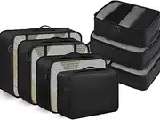 [Hashun] Packing Cubes, 7 Set Travel Packing Bags, Suitcase Organisers for Clothes, Travel Cubes Storage Bag Luggage Accessories (Black, Packing Cubes + Underware Bag)