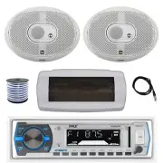Pyle Bluetooth Marine Receiver, Cover, Antenna,Wire, 2x 6x9" 200W White Speakers