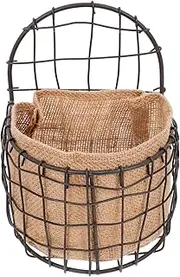 GALPADA Half Round Iron Wall Hanging Basket with Breathable Linen Liner for Indoor and Outdoor Plants Vintage Garden Wire Planter Basket for Home Balcony and Porch Decor